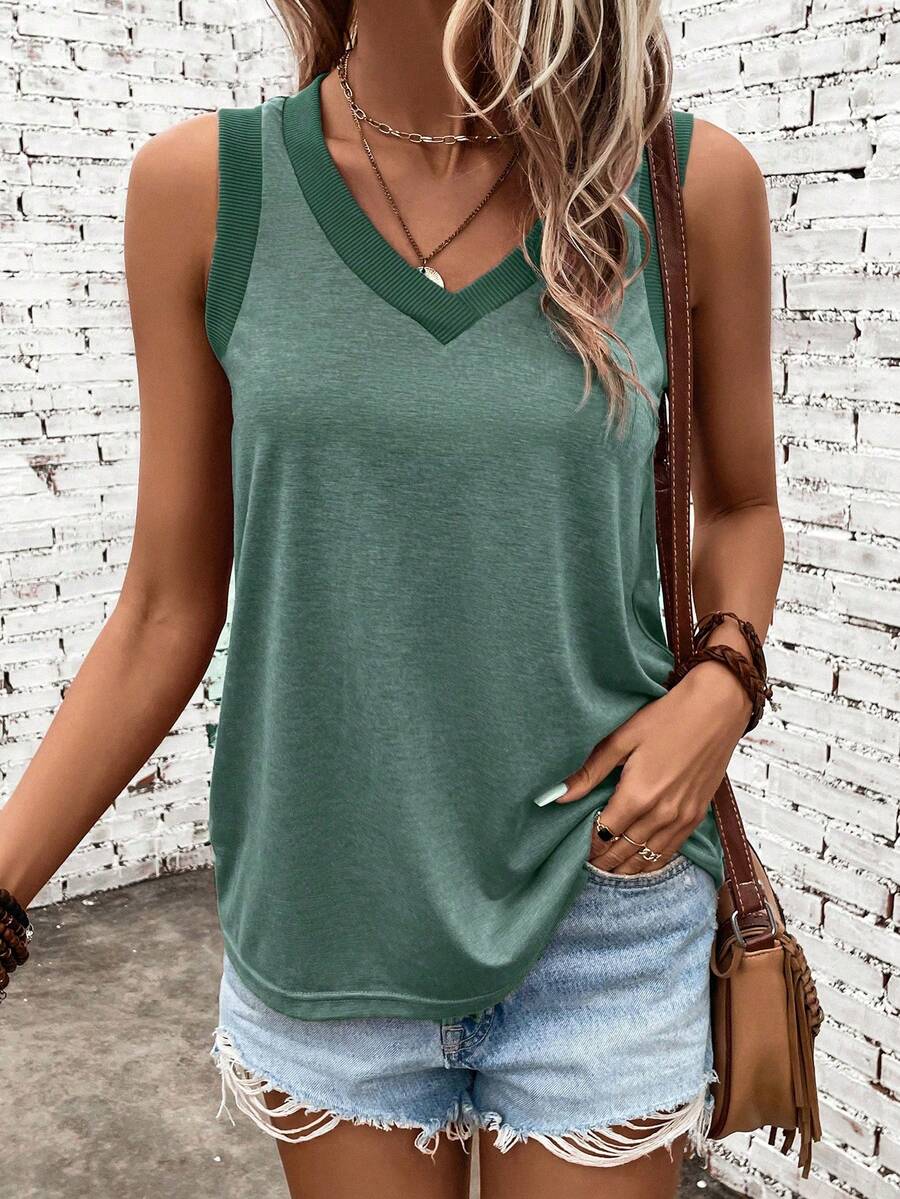 EMERY ROSE Top tank unicolor de cuello V