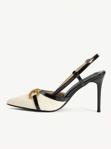 CUCCOO CHICEST Temperament Commuter Pointed Toe Shoes, Metal Buckle Color Matching Woven Closed Toe Sandals, Versatile Stiletto Women's Shoes - Black - View 11