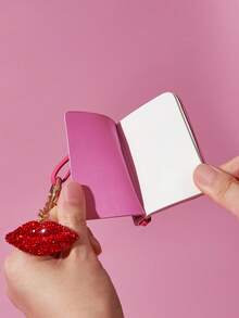 Mean Girls | SHEIN 1 Piece Pu Leather Mini Pattern Printed Leather Notebook Keychain, Bag Pendant, With Lip Decoration, Can Be Written With Oil-Based Pen, Burn Book - Pink - View 6