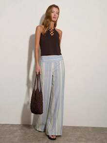 Nöista Women's Striped Straight Leg Loose Casual Versatile Long Pants Beach Blue White Striped Autumn - Multicolor - View 6