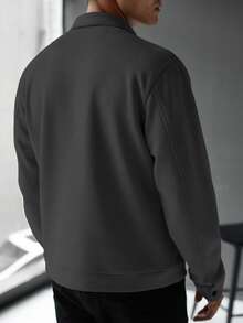 Manfinity Homme 男士休闲纯色拉链翻领夹克，秋季短款男士夹克，灰色男士夹克，休闲男士夹克 - 深灰色 - 查看 2
