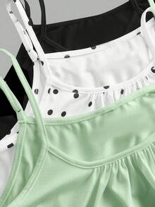 SHEIN EZwear 3件組 女款抓皺寬鬆吊帶背心上衣，可調節肩帶，適合春夏季 - 彩色 - 查看 8