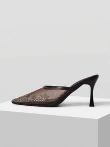 Mnmlis Ladies Retro Texture Hot Diamond High Heel Shoes - dark brown - View 5