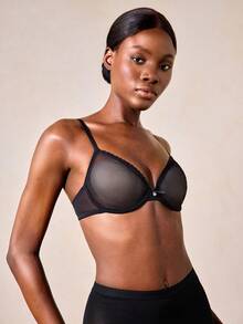 Veilyse Sheer Unpadded Mesh Breathable Bra, Lingerie - Black - View 10
