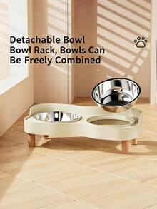 1Pc Elevated Cat Food Bowl With Anti-Splash Fence, Stainless Steel Double Dish For Cats & Small Dogs, Durable Non-Tip Design With Wooden Legs, Easy-Clean Pet Feeder For Mess-Free Meals. - 500ml - View 8