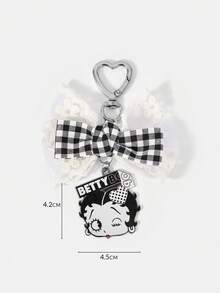 Betty Boop x SHEIN 1件 Betty Boop 黑白女孩風蕾絲格紋蝴蝶結吊飾 手機鑰匙吊飾 包包配件鑰匙圈 - 黑與白 - 查看 6