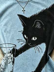 IslaSuriya Women's Summer Casual Cat Print T-Shirt - Multicolor - View 3