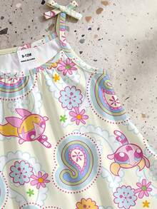 THE POWERPUFF GIRLS X SHEIN GraphicGems Baby Girl Cartoon Print Casual Vacation Daily Outing Spaghetti Strap Dress - Multicolor - View 4