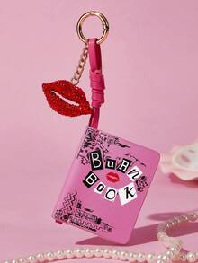 Mean Girls | SHEIN 1 Piece Pu Leather Mini Pattern Printed Leather Notebook Keychain, Bag Pendant, With Lip Decoration, Can Be Written With Oil-Based Pen, Burn Book - Pink - View 7