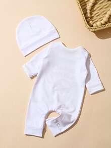 SHEIN 2件組新生男嬰攝影套裝 小弟弟刺繡嬰兒回家服 嬰兒洗禮禮物 1個月 3個月 嬰兒拍照道具 - 白色 - 查看 3