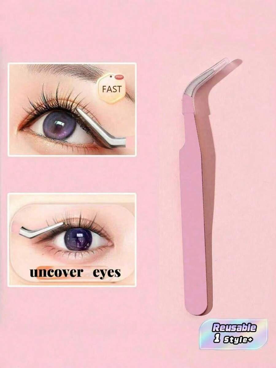 1 PC 4D Mink Soft Fluffy False Eyelashes Natural Look Wispy Cross Section Handmade Reusable Makeup Tool Pink Pointed Angled Single Cluster Hairpin For Party Daily Wear Volume Up Lashes - Pink - View 1