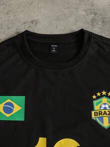 ROMWE MEN Men's World Cup Brazil T-Shirt And Drawstring Waist Shorts Set - Black - View 6