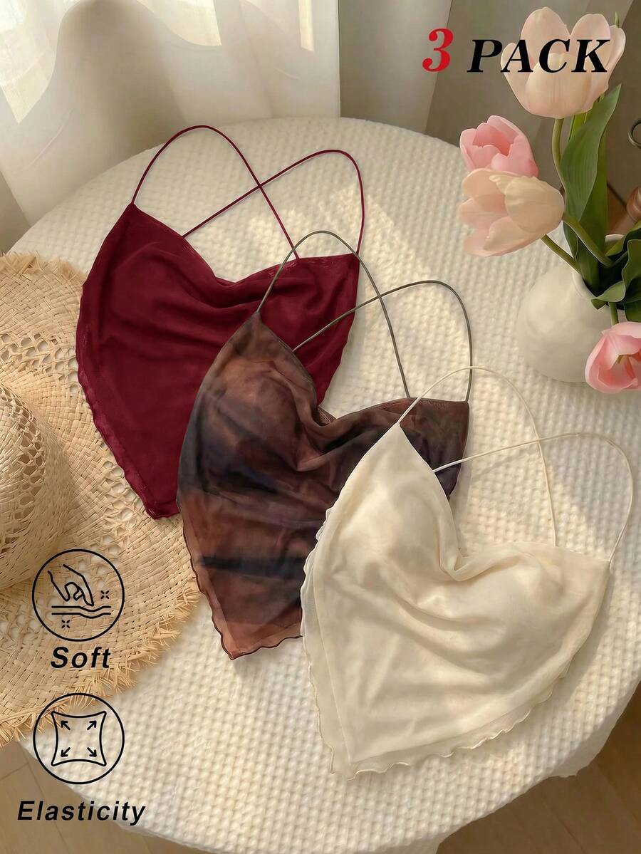 SHEIN MOD 3件組女款方領下擺背心上衣套裝 - 彩色 - 查看 1