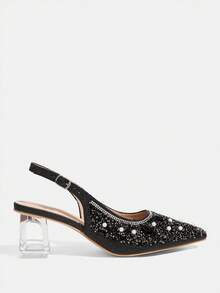 CUCCOO TILAWA Women's Crystal Heel Glass Rhinestone Pointed Toe Pink High Heel Pumps, Suitable For Outings, Banquets, Parties And Other Events - Graphite Black - View 2