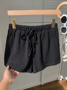 SHEIN EZwear Women's Casual Versatile Black Woven Shorts, Summer - Black - View 9