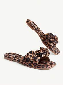 CUCCOO CHICEST Women Shoes Spring And Summer New Leopard Print Square Toe Bow Flat Sandals, Slippers, Spice Girl Retro Style, Daily Shopping Vacation Shoes, Home Casual Shoes, Versatile And Thin And Comfortable Women's Shoes - leopard print - View 6