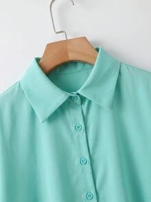 SHEIN CURVE+ 大尺碼素色極簡休閒長袖襯衫 - 薄荷綠 - 查看 5
