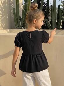 Dazy Kids 女童秋季圓領針織短袖T恤夏季上衣 - 黑色 - 查看 5