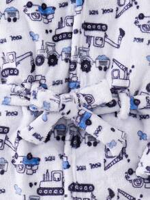 SHEIN Kinder Junge Herbst/Winter Cartoon Auto Muster Langarm Kapuzen Doppelseitig Flanell Loungewear Bademantel - Rot - Übersicht 5