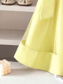Girls' Bean Paste Pink Tulle Dress, Spring/Summer Sleeveless Bow Princess Dress - Yellow - View 6