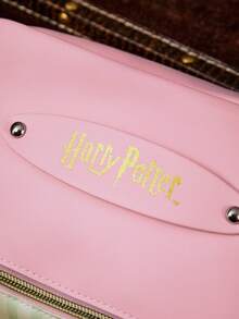 HARRY POTTER X SHEIN 1pc Cute Cartoon Pattern Printed Large Capacity Foldable PU Leather Cosmetic Bag, Multi-Functional Storage Pouch, Small Item Organizer Bag, Travel Storage Bag, Digital Accessories Storage Bag, Suitable For Daily Carry, Travel, Work, Makeup Or Study, For Women And Students, Magic, HONEY DUKES - Pink - View 7