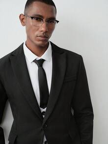 MENRIVO Men Casual Solid Color Formal Blazer, Autumn Formal, Ceremony - Black - View 3