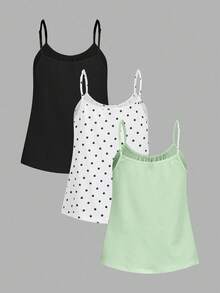 SHEIN EZwear 3件組 女款抓皺寬鬆吊帶背心上衣，可調節肩帶，適合春夏季 - 彩色 - 查看 2