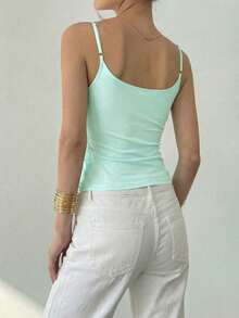 Aloruh Sea Blue Sequin Camisole Top, Versatile For Vacation - Baby Blue - View 2