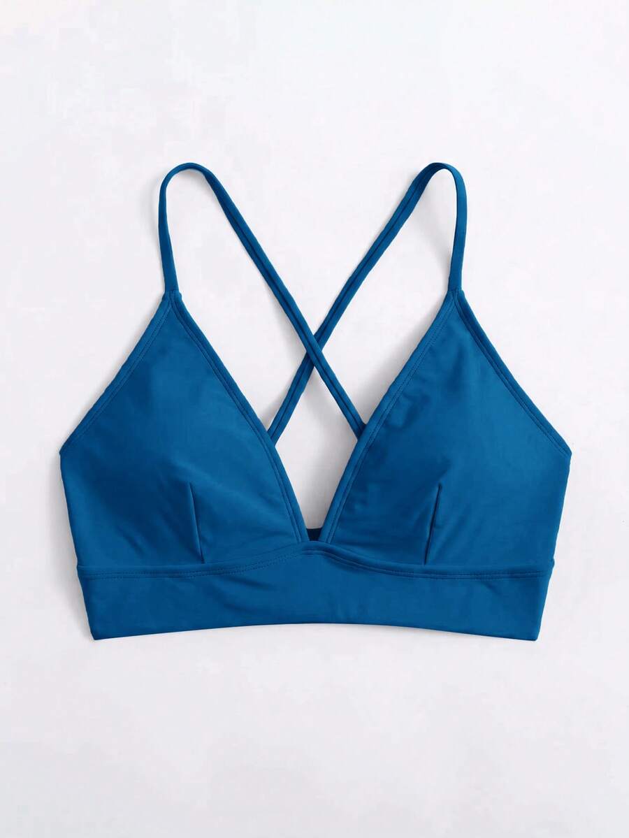 Swim Basics 女款素色極簡日常交叉設計泳衣上衣 - 水鴨藍 - 查看 1