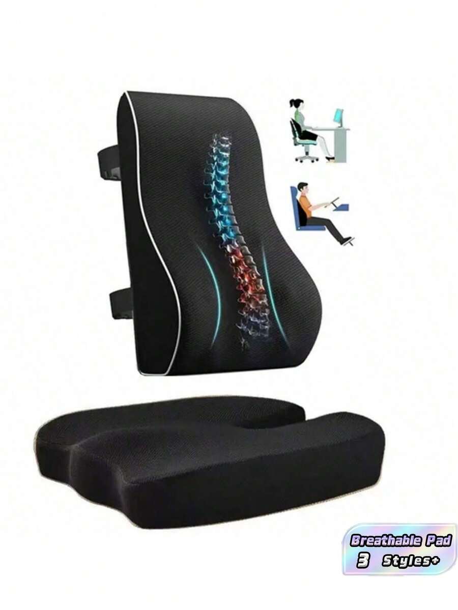 1 PC Breathable Airflow Lumbar Support Pad With Elastic Strap Ergonomic Home Office Chair Back Support Car Seat Cushion For Home And Car Ventilated Cooling Long Sitting Comfort - standard - View 1