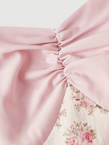 SHEIN MOD Damen Blumenmuster Bindung Design Plissee Lässig Party Midi Kleid - Pink - Übersicht 4