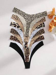 Bare Chapter 6 piezas de tanga de mujer de tiro bajo, cómodo y de moda, en unicolor y estampado de leopardo - Multicolor - Ver 6