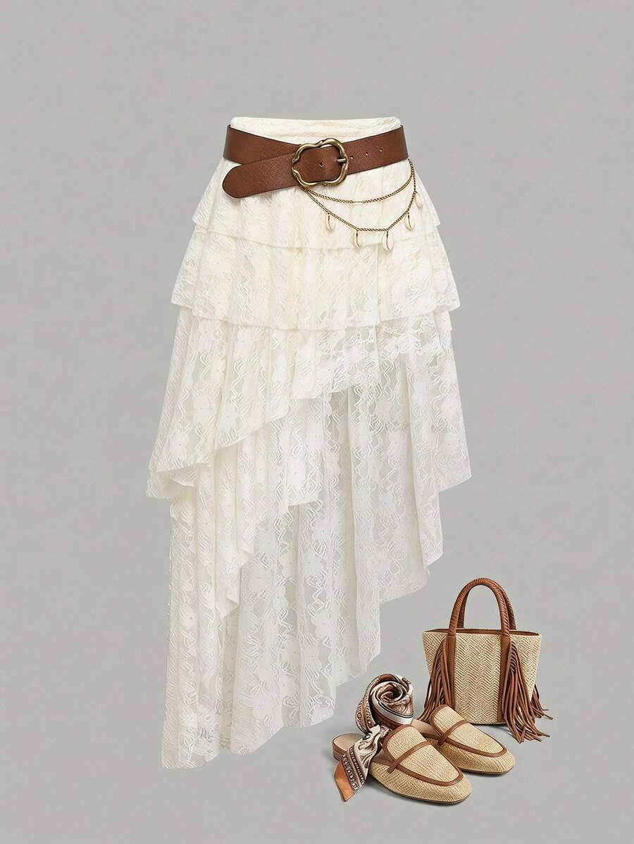 Sweetra Women's Solid Color Pleated Casual Versatile Date & Outing Mini Skirt - Apricot - View 1