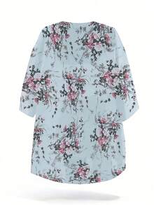 SHEIN Swim 女士简约时尚和服式罩衫，适合夏季 - 淺藍色 - 查看 7