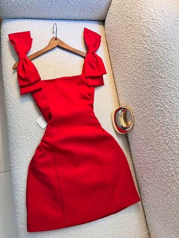 GlowEve Vestido corto elegante de verano con decoración de lazo para mujer