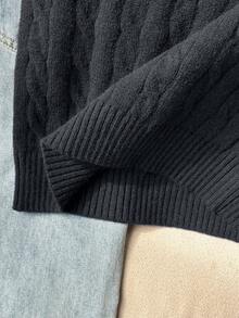 SHEIN 青少年女孩淺杏色V領刺繡針織背心毛衣，柔軟舒適，適合日常穿著、外出、旅行、度假、居家、托兒所及玩耍 - 黑色 - 查看 7