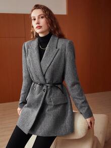 MOTF PREMIUM WOOL-BLEND BLAZER JACKET WITHOUT BELT - Grey - View 10