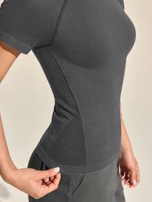 SHEIN In My Nature Camiseta de manga corta de unicolor casual para exteriores de verano - Gris Oscuro - Ver 6