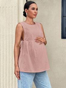 MaterniWear Maternity Solid Color Pleated Casual Versatile Daily Wear Top - Pink - View 7