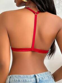 SHEIN 1件女款性感蕾絲內衣 - 酒紅色 - 查看 2