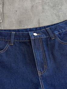AXEPEAK Celana Pendek Denim Kasual Pria Model Vintage Niche dengan Bordir Bunga, Potongan Longgar dan Lebar, Cocok untuk Musim Panas - Navy Blue - View 7