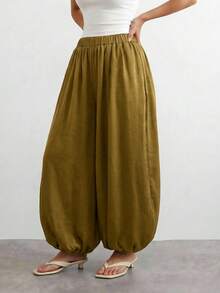 SHEIN PETITE Women's 2026 Spring/Summer New Style Long Green Silk-Feel Pants, Vintage Style, Satin Finish, High-Quality Texture, Street Style, Elegant And Suitable For Parties, Outings, And Casual Outings. ,Petite Women - Fresh Green - View 6
