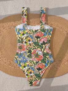 Swim Lushoire Traje de baño de una pieza minimalista con tirantes fruncidos de unicolor para mujer, estilo boho para festival y vacaciones de primavera - Multicolor - Ver 4