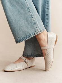 Rosivie Buckle Simple Daily Generous Fashion Versatile Casual Walking Workplace Commuter Women Flat Shoes - Apricot. - View 4