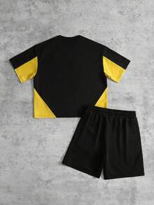 ROMWE MEN Men's World Cup Brazil T-Shirt And Drawstring Waist Shorts Set - Black - View 2