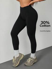SHEIN PETITE 2026 Casual Girlisim High Waist Comfortable Stretch Fabric Pants Suitable For Round Body Curves Compatible With Apple Shaped Body Summer Golf - Black - View 4