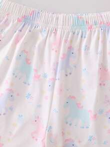 SHEIN 女童粉色甜美可愛短袖短褲舒適兩件式居家服套裝 - 彩色 - 查看 8