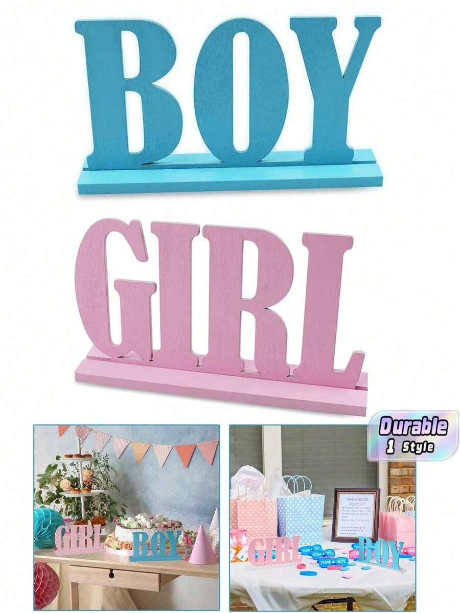 Gender Reveal Party Decoration - Blue And Pink Wooden Tableware, Suitable For Gender Reveal Party Handmade Party Supplies, Can Be Used As Table Decorations.