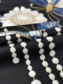 GlowEve 女款蝴蝶花卉印花T恤，夏季休閒日常白天穿著，黑色花卉 - 黑色 - 查看 4