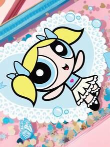 THE POWERPUFF GIRLS X SHEIN 1個卡通角色印花亮片裝飾透明PVC輕量化化妝包，適用於存放化妝品、文具、日常用品、數位產品，完美適合通勤、上學、旅行，適合所有年齡層，學生友善，花朵、泡泡、毛茛、友誼、蝴蝶結 - 無色 - 查看 5